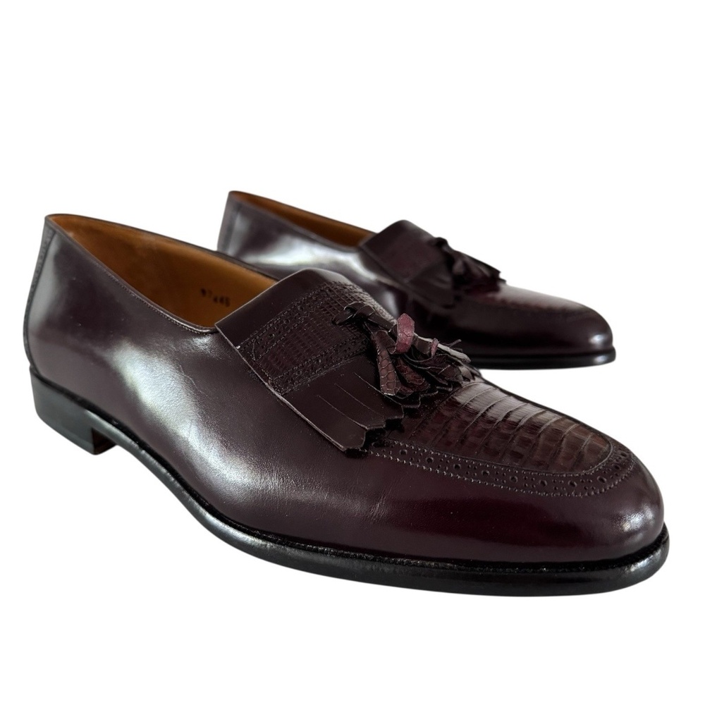 Mezlan Riva Loafers Men's Size 8 Burgundy Genuine Lizard Leather Kiltie Shoes